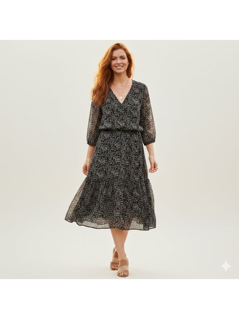 *Scotch & Soda x Wanderlust Monochrome Floral Long Sleeve Dress Black White - L